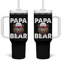 Papa Bear Father's Day Tumbler With Handle America 250th Anniversary USA Flag July 4th