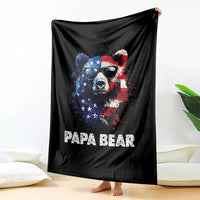 Papa Bear Father's Day Throw Blanket Patriotic American Flag 4th Of July