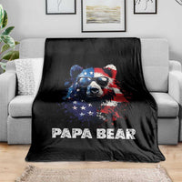 Papa Bear Father's Day Throw Blanket Patriotic American Flag 4th Of July