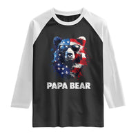 Papa Bear Father's Day Raglan Shirt Patriotic American Flag 4th Of July