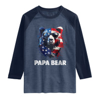 Papa Bear Father's Day Raglan Shirt Patriotic American Flag 4th Of July