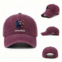 Papa Bear Father's Day Washed Cotton Baseball Cap Patriotic American Flag 4th Of July