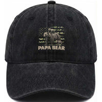 Papa Bear Father's Day Washed Cotton Baseball Cap Camouflage California Republic Flag Bear