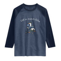 Off To Watch Fitba Raglan Shirt Funny Scottish Goose Riding Scooter Football Fan