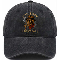 Funny Skull Sarcastic Washed Cotton Baseball Cap Fun Fact I Don Not Care