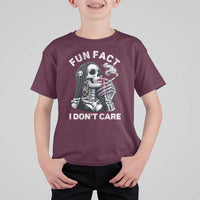 Funny Skeleton Smoking T Shirt For Kid Fun Fact I Don Not Care Sarcastic Women Skull - Wonder Print Shop