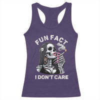 Funny Skeleton Smoking Racerback Tank Top Fun Fact I Don Not Care Sarcastic Women Skull - Wonder Print Shop