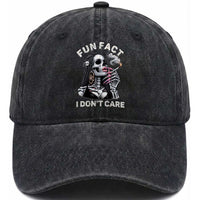 Funny Skeleton Smoking Washed Cotton Baseball Cap Fun Fact I Don Not Care Sarcastic Women Skull