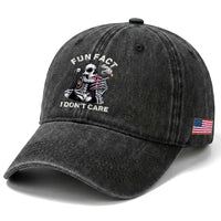 Funny Skeleton Smoking Washed Cotton Baseball Cap Fun Fact I Don Not Care Sarcastic Women Skull