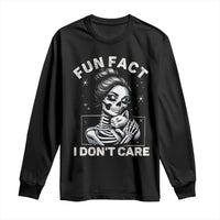Funny Skeleton Sarcastic Long Sleeve Shirt Fun Fact I Don Not Care Cat Lover - Wonder Print Shop