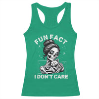 Funny Skeleton Sarcastic Racerback Tank Top Fun Fact I Don Not Care Cat Lover - Wonder Print Shop