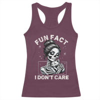 Funny Skeleton Sarcastic Racerback Tank Top Fun Fact I Don Not Care Cat Lover - Wonder Print Shop