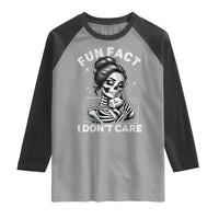 Funny Skeleton Sarcastic Raglan Shirt Fun Fact I Don Not Care Cat Lover - Wonder Print Shop