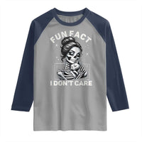 Funny Skeleton Sarcastic Raglan Shirt Fun Fact I Don Not Care Cat Lover - Wonder Print Shop