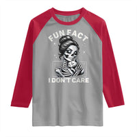 Funny Skeleton Sarcastic Raglan Shirt Fun Fact I Don Not Care Cat Lover - Wonder Print Shop