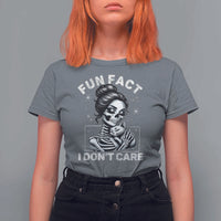 Funny Skeleton Sarcastic T Shirt For Women Fun Fact I Don Not Care Cat Lover - Wonder Print Shop