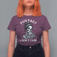 Funny Skeleton Sarcastic T Shirt For Women Fun Fact I Don Not Care Cat Lover - Wonder Print Shop
