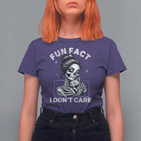 Funny Skeleton Sarcastic T Shirt For Women Fun Fact I Don Not Care Cat Lover - Wonder Print Shop