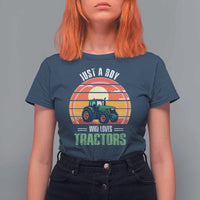 Funny Farmer T Shirt For Women Just A Boy Who Loves Tractors - Wonder Print Shop