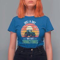 Funny Farmer T Shirt For Women Just A Boy Who Loves Tractors - Wonder Print Shop