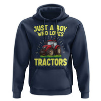 Funny Farming Tractor Hoodie Just A Boy Who Loves Tractors - Wonder Print Shop