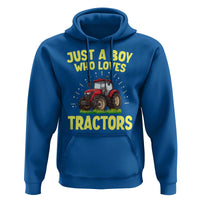 Funny Farming Tractor Hoodie Just A Boy Who Loves Tractors - Wonder Print Shop