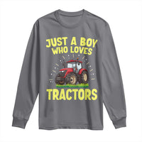 Funny Farming Tractor Long Sleeve Shirt Just A Boy Who Loves Tractors - Wonder Print Shop