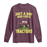 Funny Farming Tractor Long Sleeve Shirt Just A Boy Who Loves Tractors - Wonder Print Shop