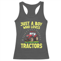 Funny Farming Tractor Racerback Tank Top Just A Boy Who Loves Tractors - Wonder Print Shop
