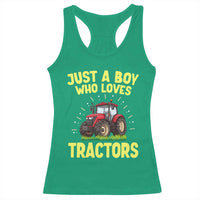 Funny Farming Tractor Racerback Tank Top Just A Boy Who Loves Tractors - Wonder Print Shop