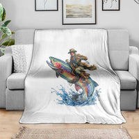Vintage Cowboy Riding Rainbow Trout Throw Blanket Funny Fishing Western Rodeo