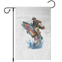 Vintage Cowboy Riding Rainbow Trout Garden Flag Funny Fishing Western Rodeo