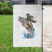 Vintage Cowboy Riding Rainbow Trout Garden Flag Funny Fishing Western Rodeo