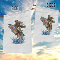 Vintage Cowboy Riding Rainbow Trout Garden Flag Funny Fishing Western Rodeo