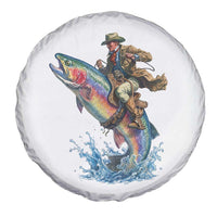 Vintage Cowboy Riding Rainbow Trout Spare Tire Cover Funny Fishing Western Rodeo
