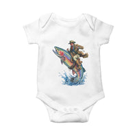 Vintage Cowboy Riding Rainbow Trout Baby Onesie Funny Fishing Western Rodeo