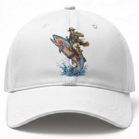 Vintage Cowboy Riding Rainbow Trout Baseball Cap Funny Fishing Western Rodeo