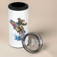 Vintage Cowboy Riding Rainbow Trout 4 in 1 Can Cooler Tumbler Funny Fishing Western Rodeo