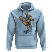 Vintage Cowboy Riding Rainbow Trout Hoodie Funny Fishing Western Rodeo