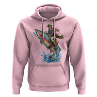 Vintage Cowboy Riding Rainbow Trout Hoodie Funny Fishing Western Rodeo