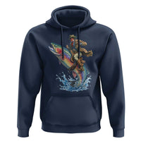 Vintage Cowboy Riding Rainbow Trout Hoodie Funny Fishing Western Rodeo