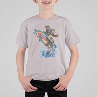 Vintage Cowboy Riding Rainbow Trout T Shirt For Kid Funny Fishing Western Rodeo