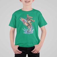 Vintage Cowboy Riding Rainbow Trout T Shirt For Kid Funny Fishing Western Rodeo