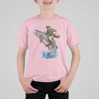 Vintage Cowboy Riding Rainbow Trout T Shirt For Kid Funny Fishing Western Rodeo