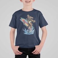 Vintage Cowboy Riding Rainbow Trout T Shirt For Kid Funny Fishing Western Rodeo