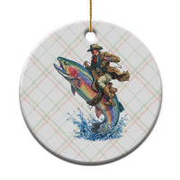 Vintage Cowboy Riding Rainbow Trout Ceramic Ornament Funny Fishing Western Rodeo