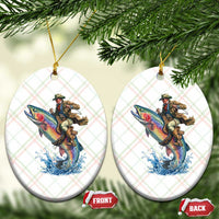 Vintage Cowboy Riding Rainbow Trout Ceramic Ornament Funny Fishing Western Rodeo