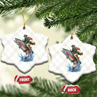 Vintage Cowboy Riding Rainbow Trout Ceramic Ornament Funny Fishing Western Rodeo
