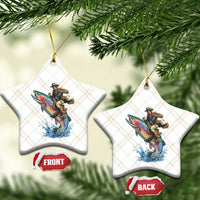 Vintage Cowboy Riding Rainbow Trout Ceramic Ornament Funny Fishing Western Rodeo