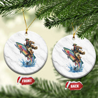 Vintage Cowboy Riding Rainbow Trout Ceramic Ornament Funny Fishing Western Rodeo